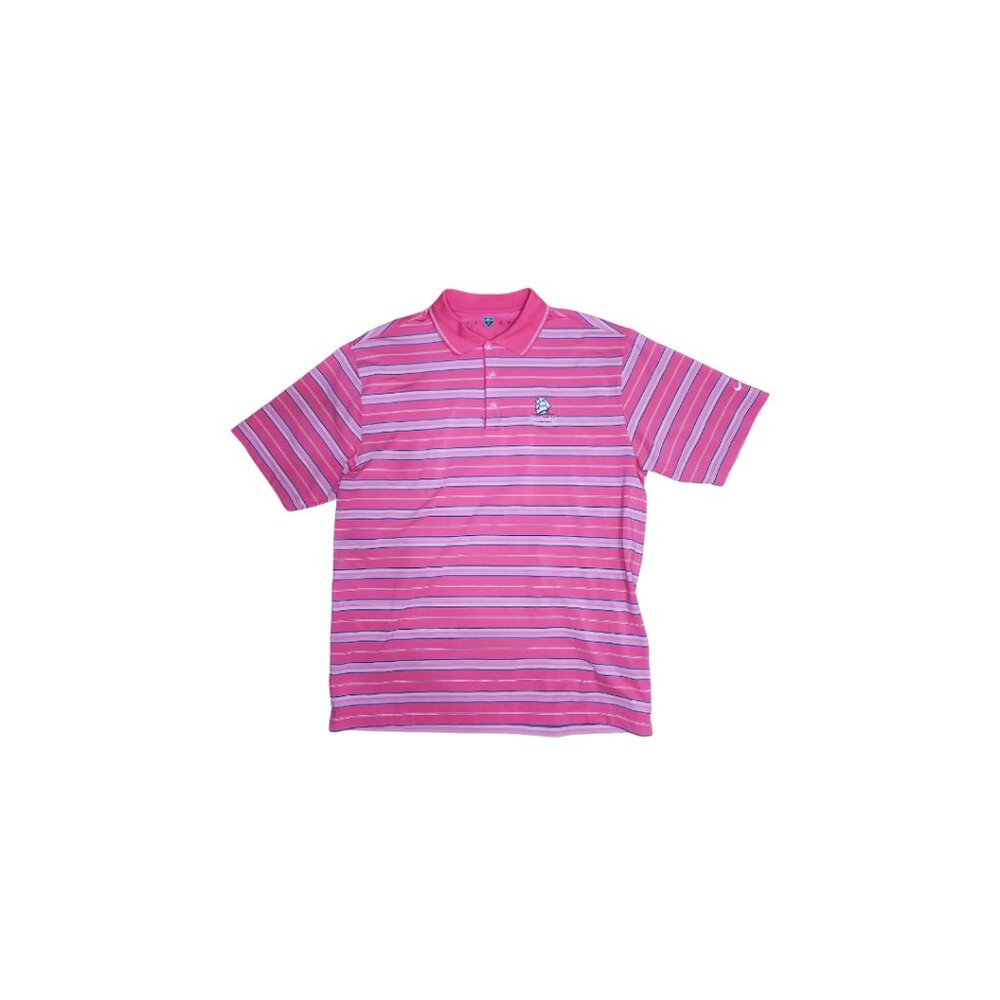 Nike Golf Men's Pink Striped Dri-Fit Polo - Size L